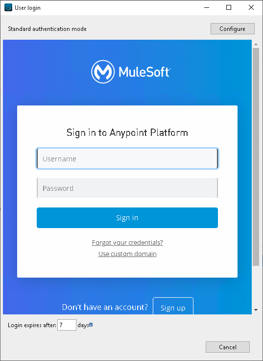 module g  anypoint login window