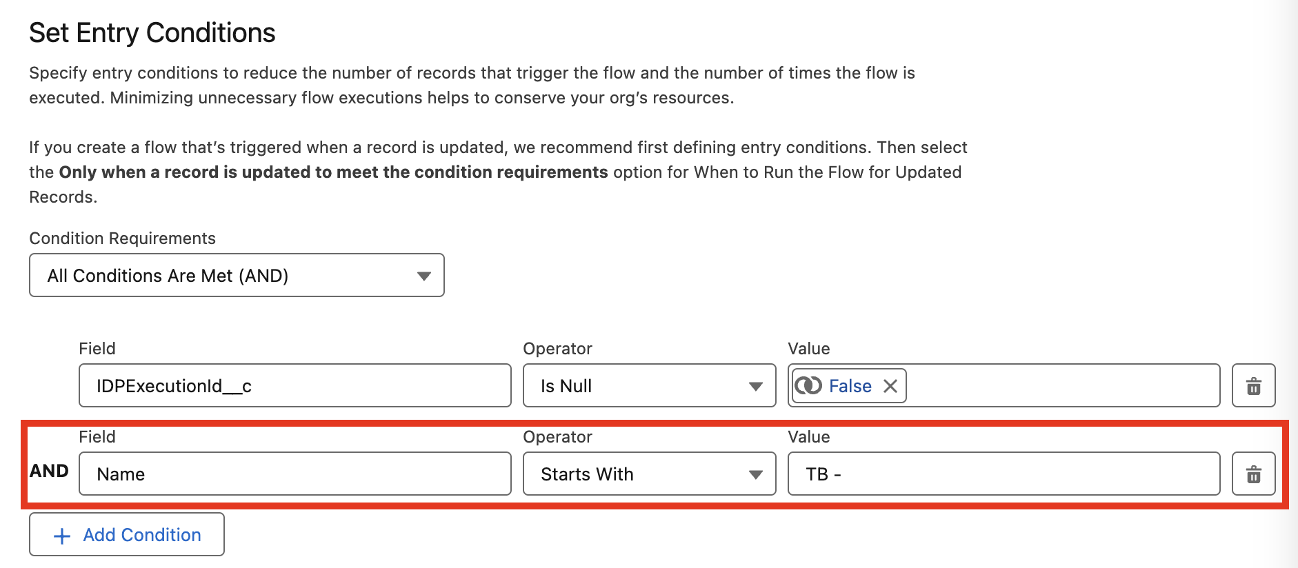 module g  entry conditions config