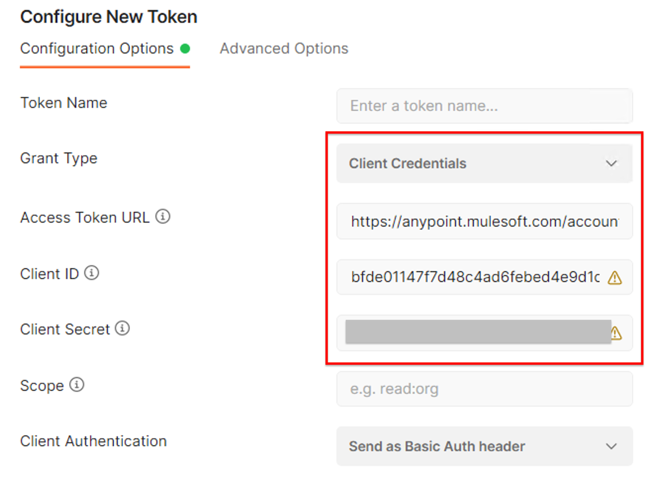 module g  postman auth conf options