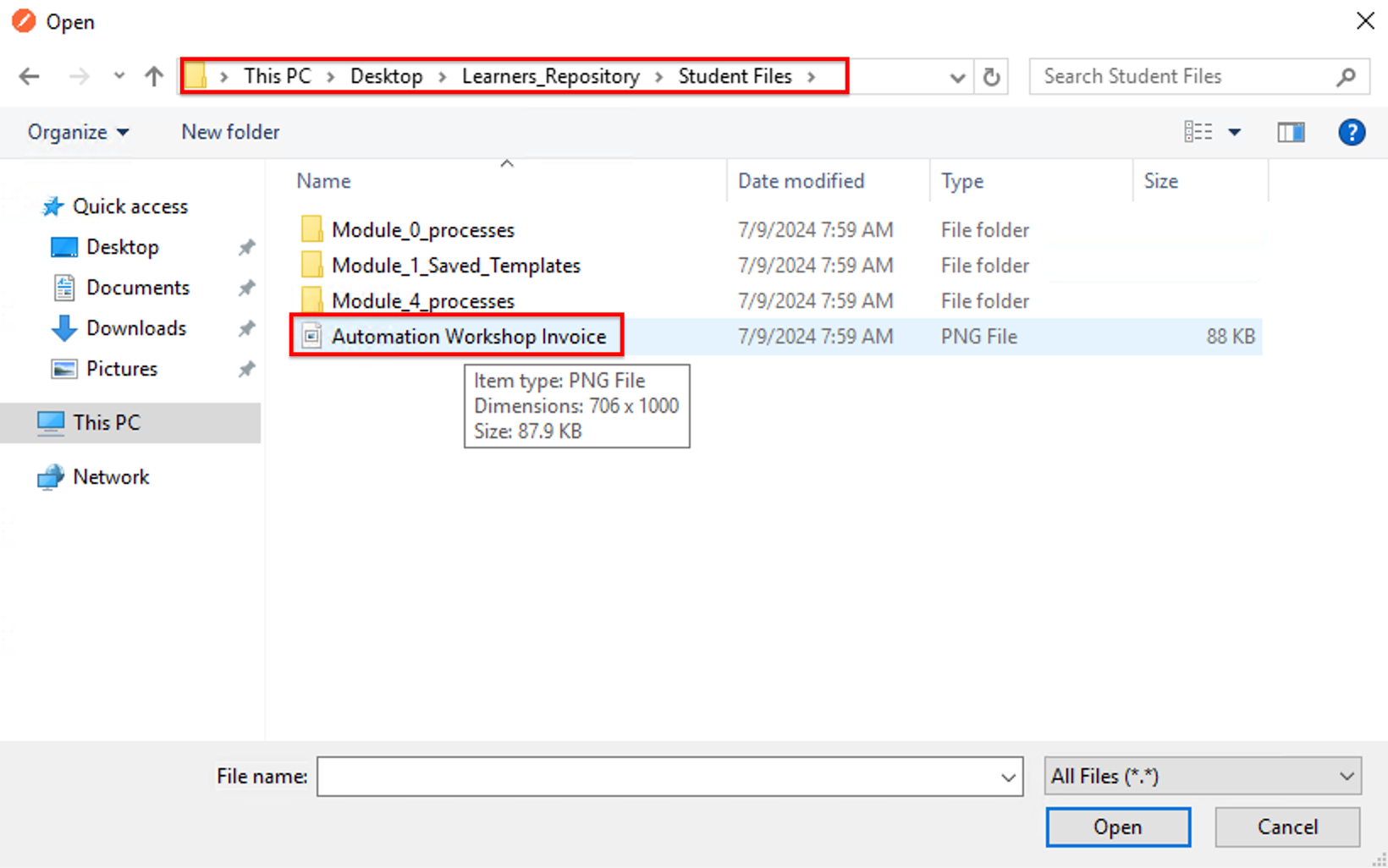 module g  postman select file