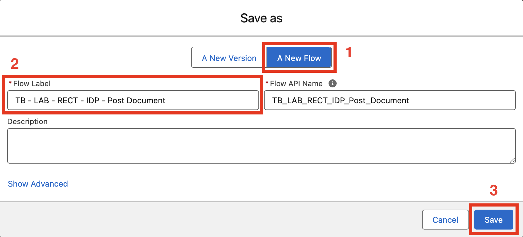module g  save as new flow modal post doc