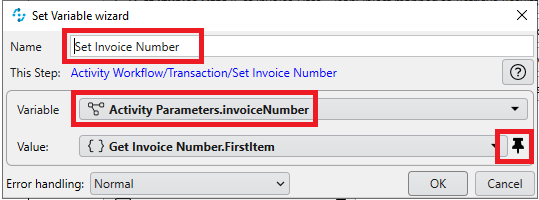 module g  set variable invoice number element 5 10